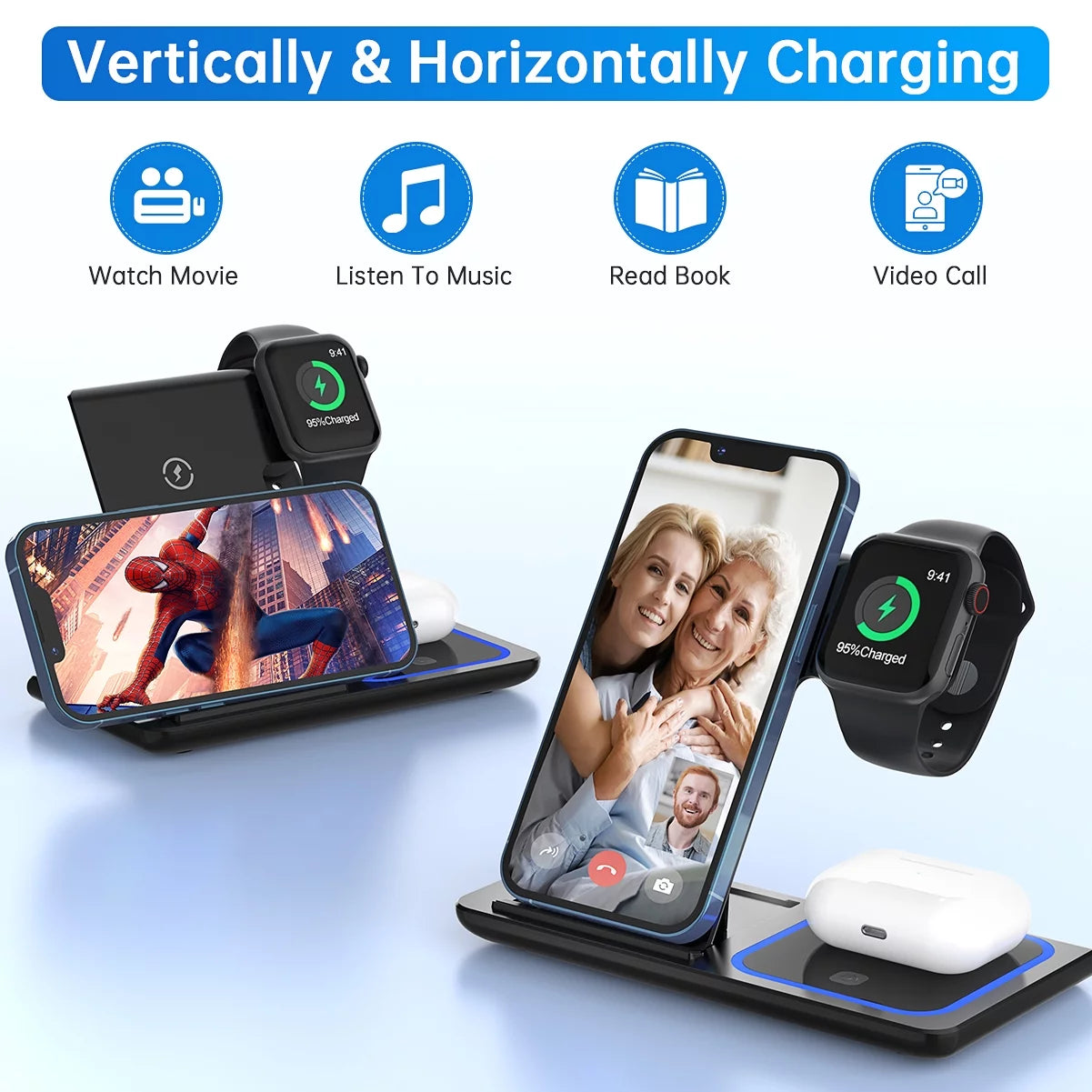 3 in 1 Wireless Charger, 18W Fast Charging Station for Iphone 15/14/13/12 /11/Pro Max/12 Pro