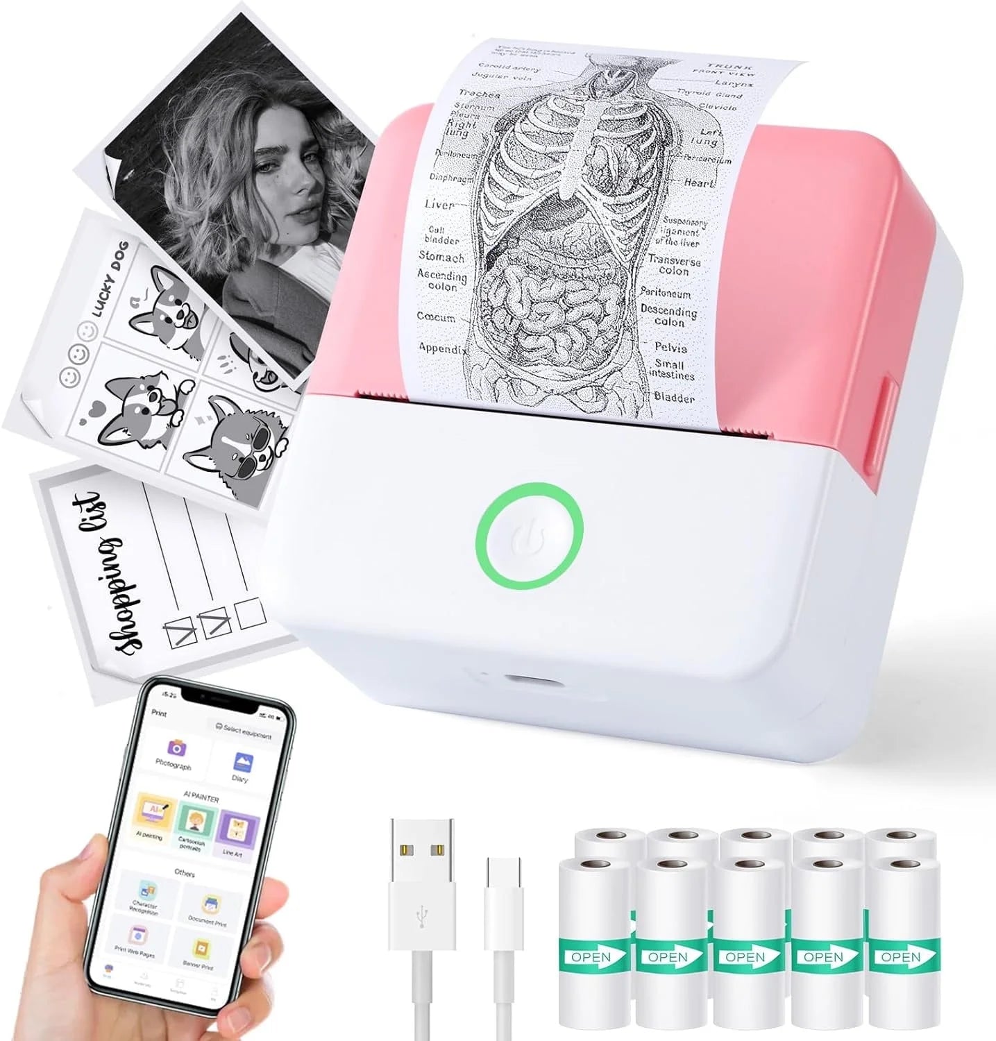 Thermal Mini Printer, Portable Inkless Sticker Maker, Bluetooth Printer