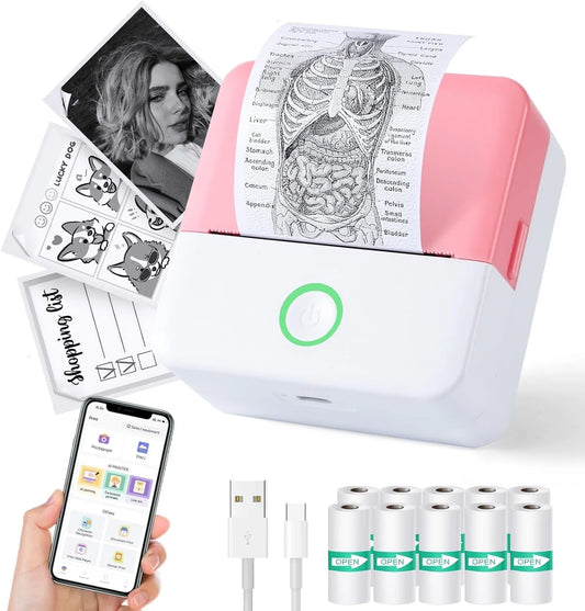 Thermal Mini Printer, Portable Inkless Sticker Maker, Bluetooth Printer