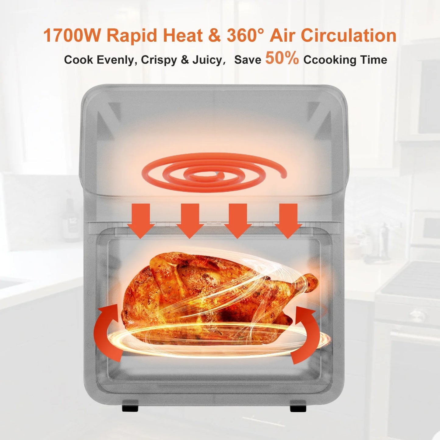 12QT Air Fryer Oven - 10-in-1 with Touchscreen & Window, Black