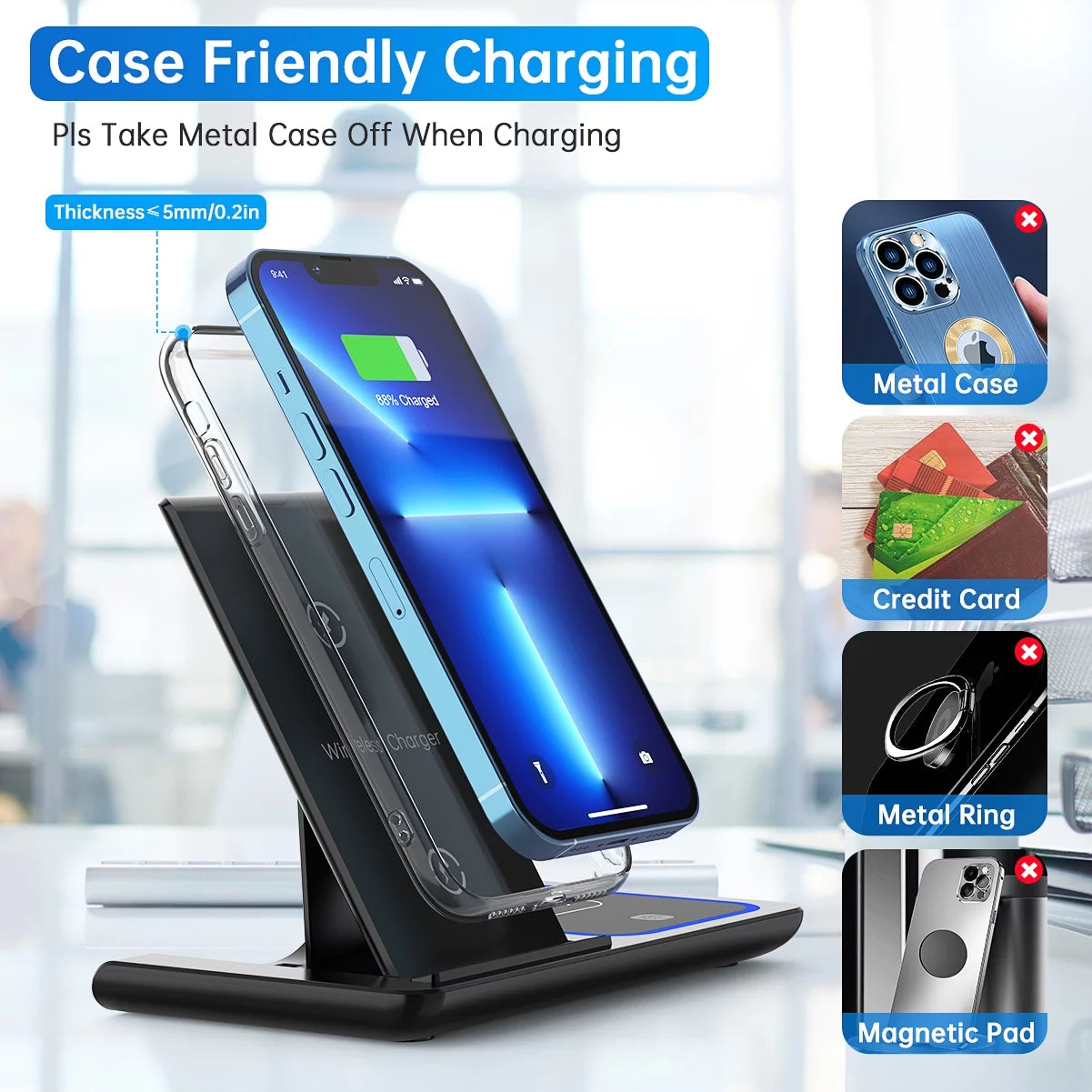 3 in 1 Wireless Charger, 18W Fast Charging Station for Iphone 15/14/13/12 /11/Pro Max/12 Pro