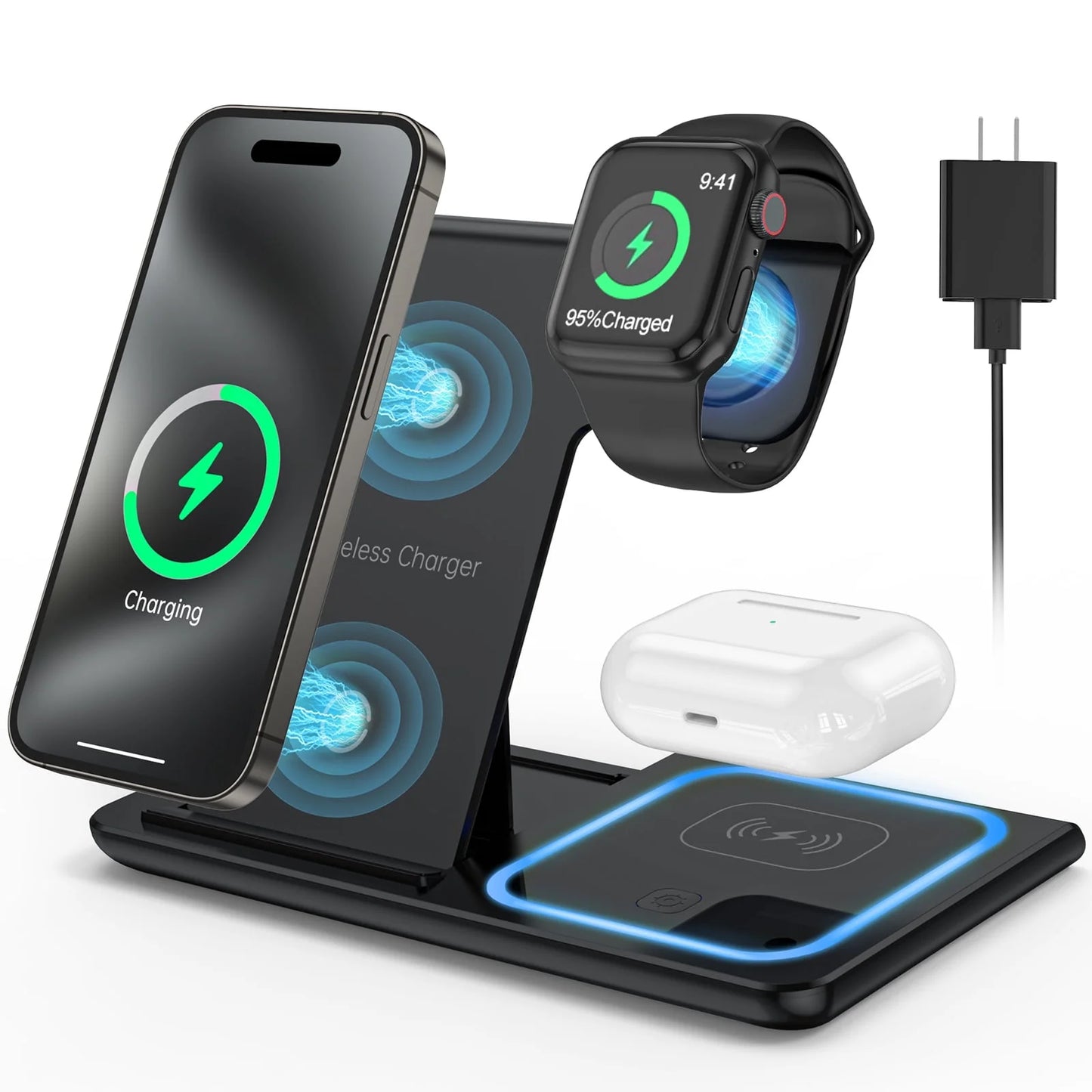 3 in 1 Wireless Charger, 18W Fast Charging Station for Iphone 15/14/13/12 /11/Pro Max/12 Pro