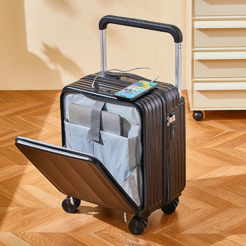 Compact Carry-On Suitcase with Wide Handle, USB & Cup Holder (18/20 Inch)