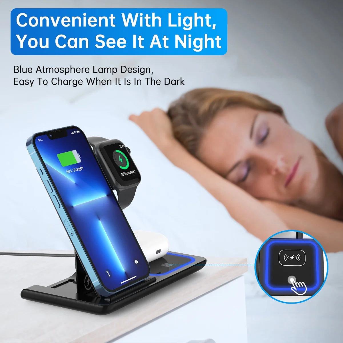 3 in 1 Wireless Charger, 18W Fast Charging Station for Iphone 15/14/13/12 /11/Pro Max/12 Pro