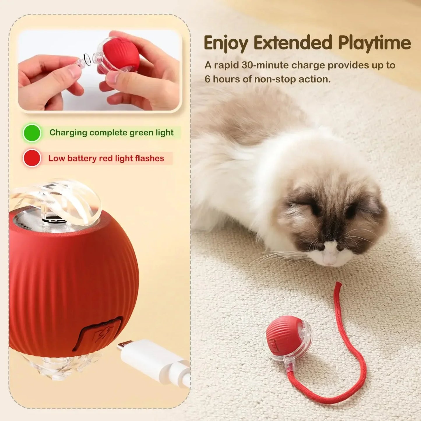 Interactive Cat Ball Toy – Automatic Rolling & Rechargeable