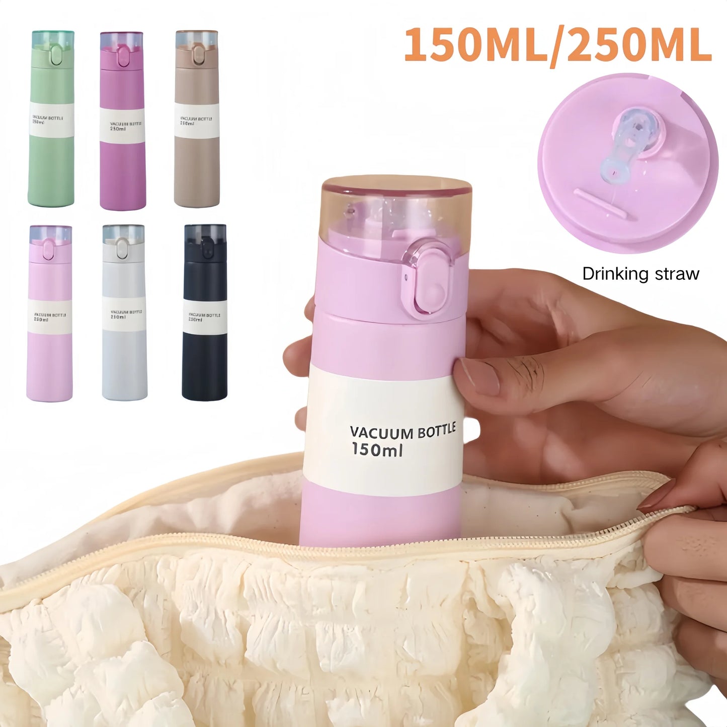Mini Stainless Steel Travel Thermos with Straw – 150/250ml