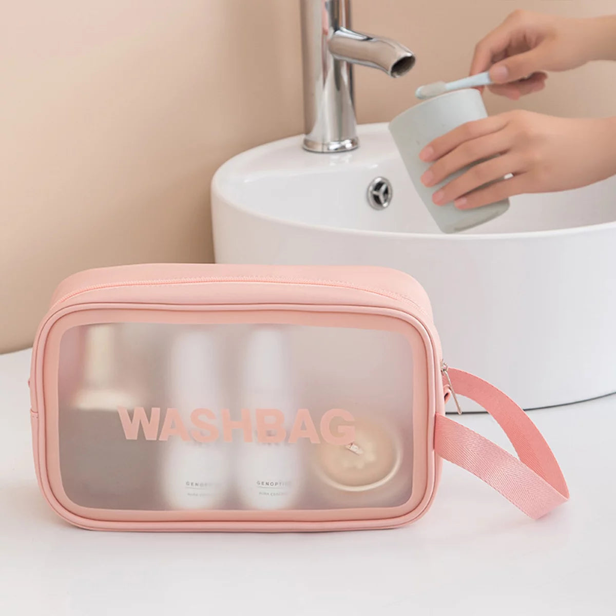 Pink Transparent Travel Toiletry and Cosmetic Bag – Organizer and Accessories