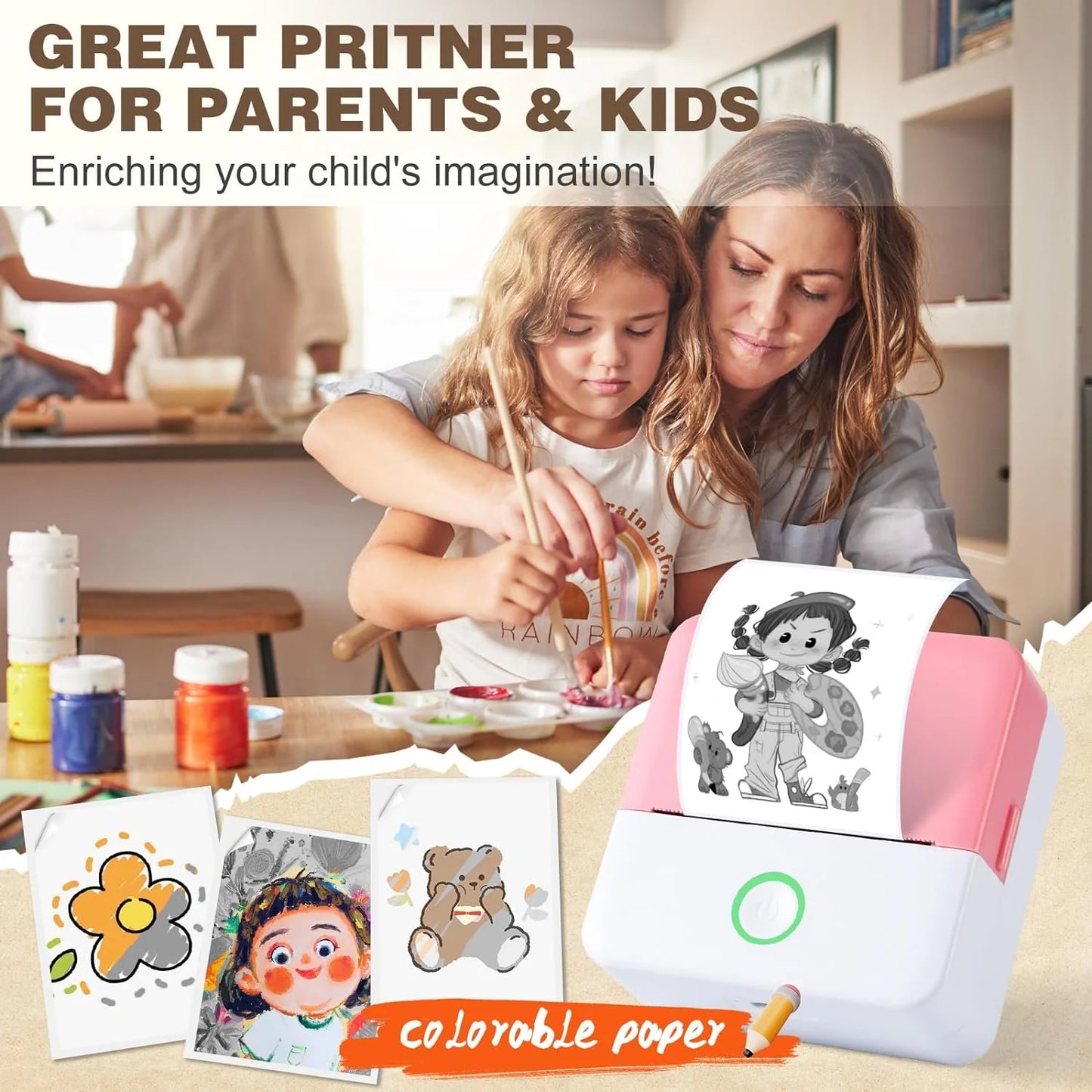 Thermal Mini Printer, Portable Inkless Sticker Maker, Bluetooth Printer