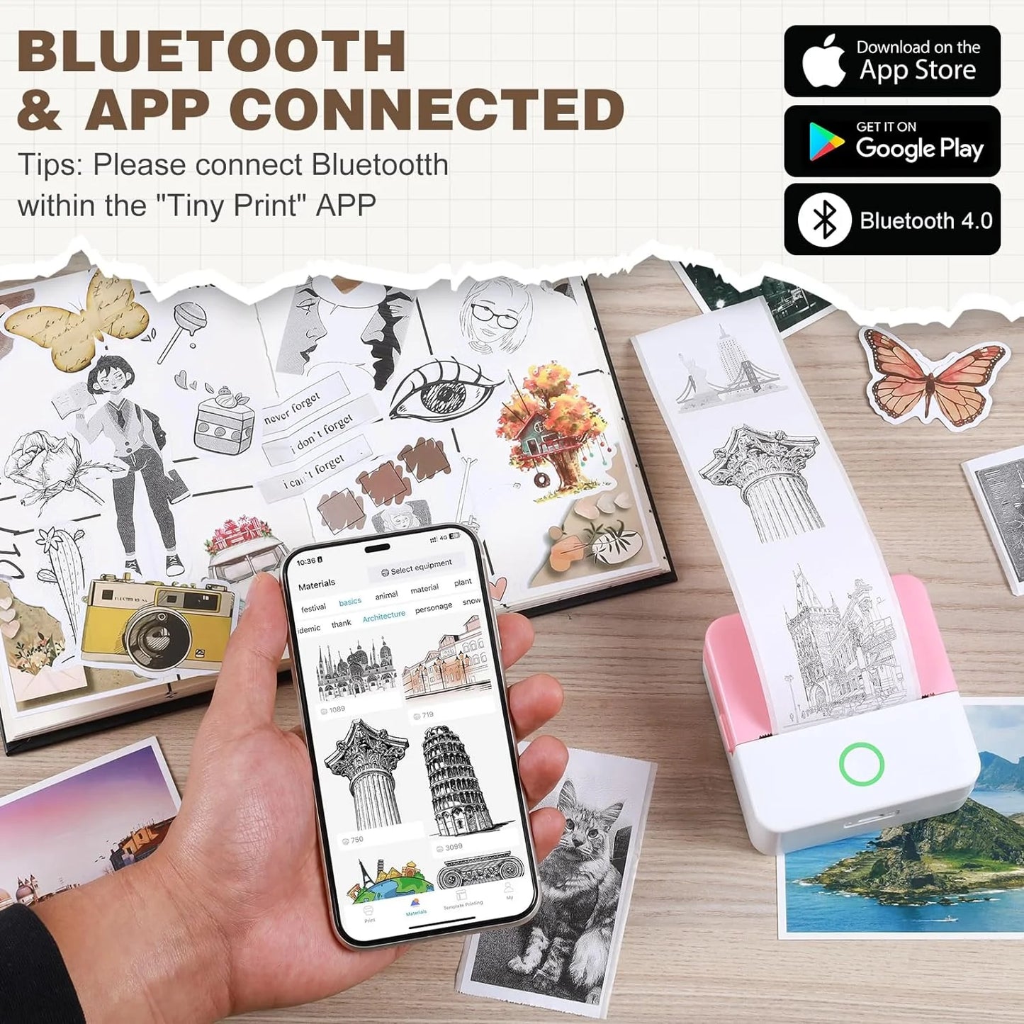 Thermal Mini Printer, Portable Inkless Sticker Maker, Bluetooth Printer