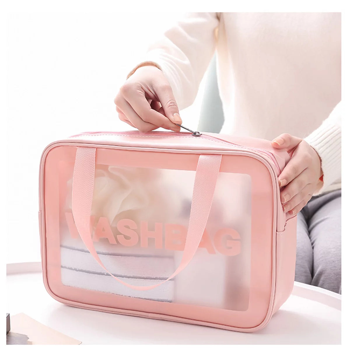 Pink Transparent Travel Toiletry and Cosmetic Bag – Organizer and Accessories