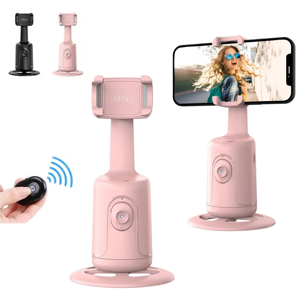 Auto Face Tracking Tripod – 360° Rotating Phone Mount for Live Video & Vlogging, Pink