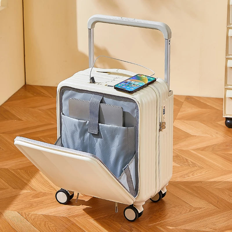 Compact Carry-On Suitcase with Wide Handle, USB & Cup Holder (18/20 Inch)