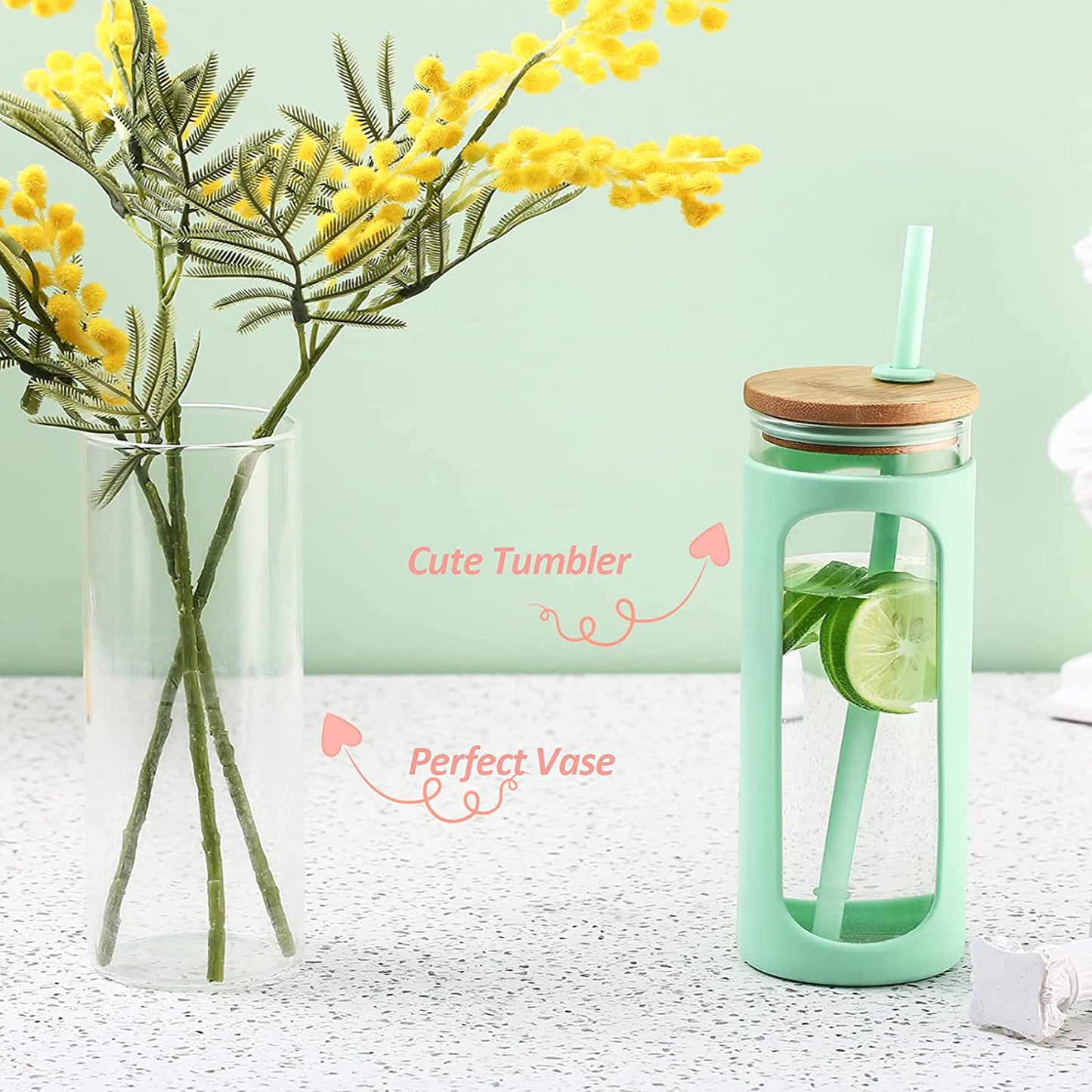 20Oz Glass Water Tumbler with Straw and Lid