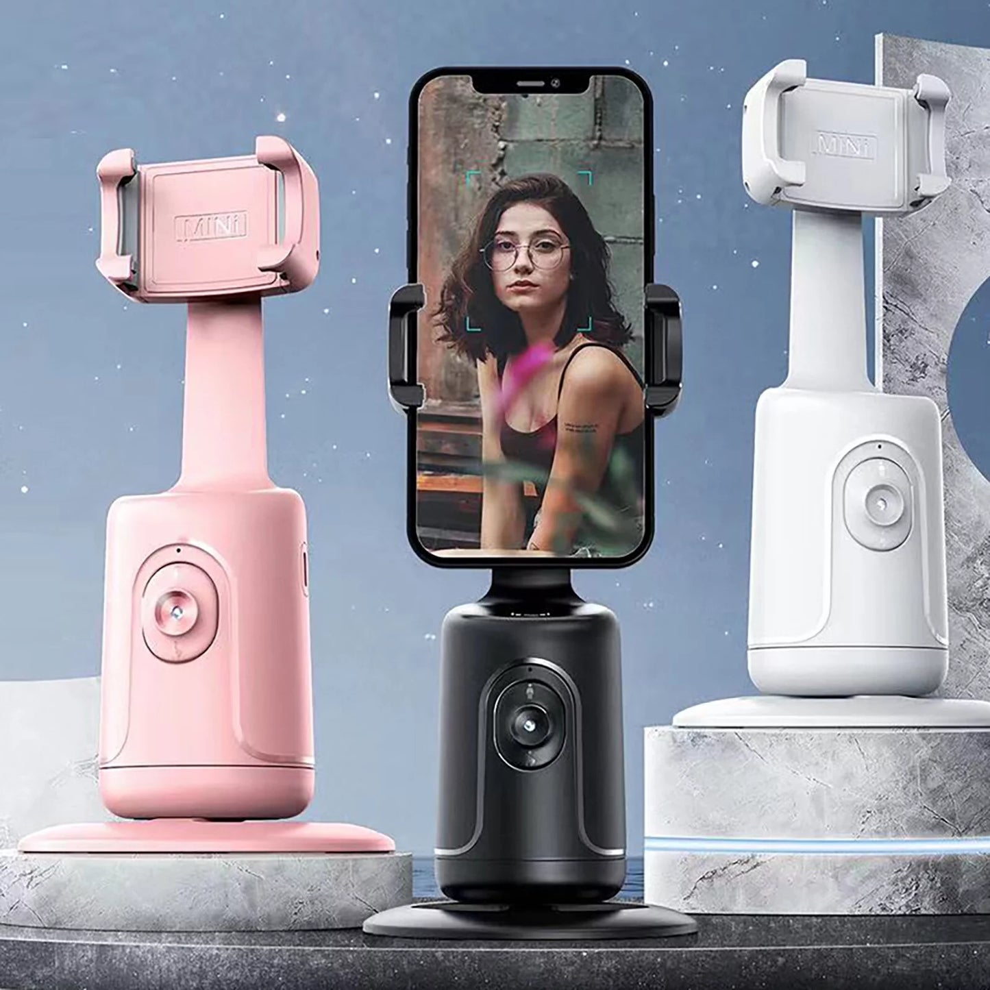 Auto Face Tracking Tripod – 360° Rotating Phone Mount for Live Video & Vlogging, Pink