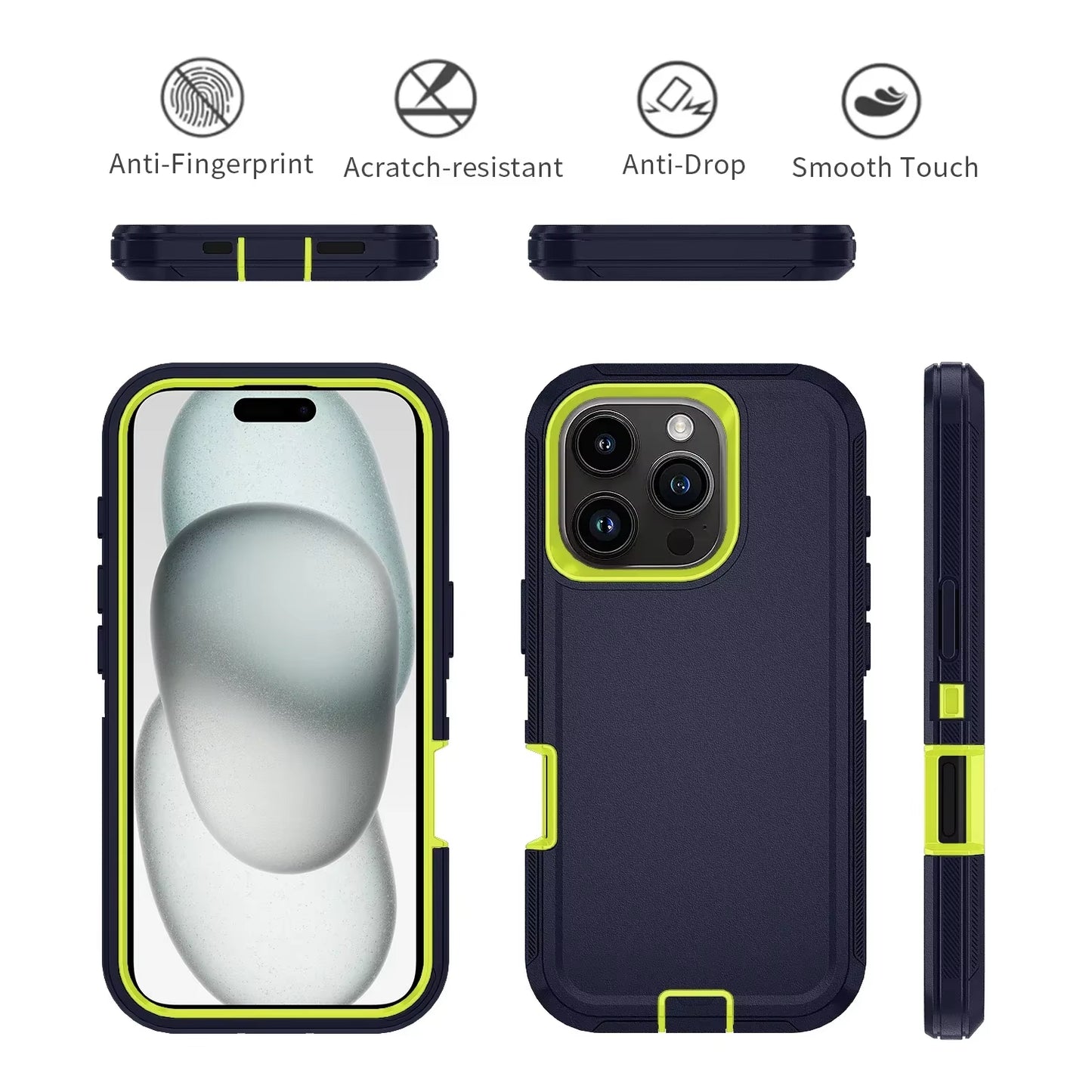 Shockproof Phone Case with Clip – Fits iPhone 15 to 16 Pro Max