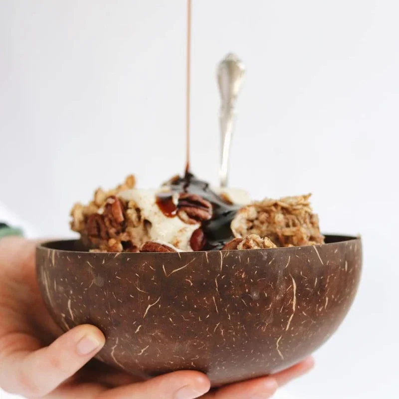 Natural Coconut Bowl 12-15Cm Handmade Wooden Tableware Wood Spoon 