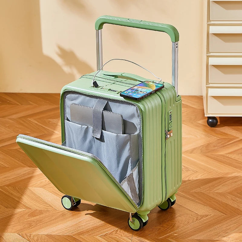 Compact Carry-On Suitcase with Wide Handle, USB & Cup Holder (18/20 Inch)