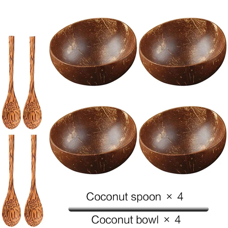 Natural Coconut Bowl 12-15Cm Handmade Wooden Tableware Wood Spoon 