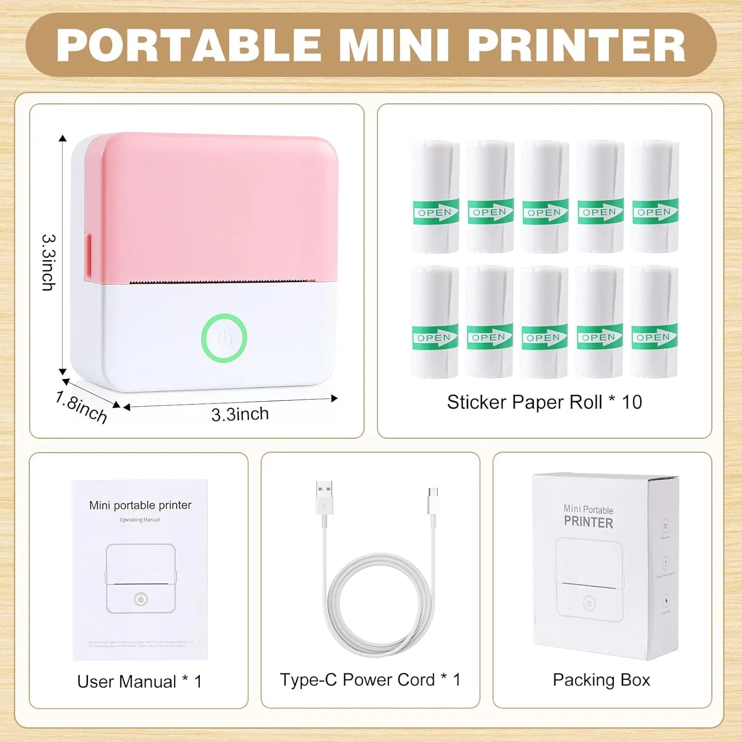 Thermal Mini Printer, Portable Inkless Sticker Maker, Bluetooth Printer 