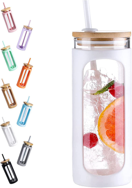 20Oz Glass Water Tumbler with Straw and Lid