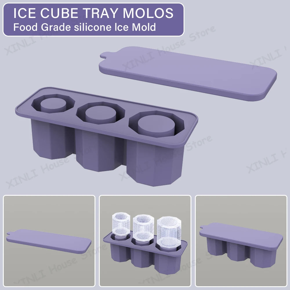 Silicone Ice Cube Tray Cylinder Ice Mold with Lid for 20-40 Oz Tumblers