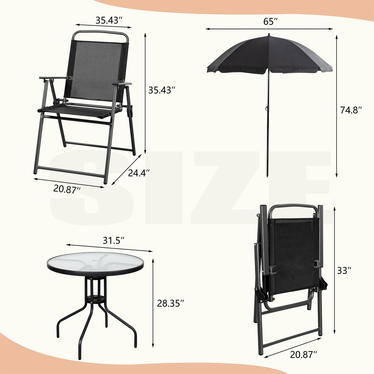 6 Piece Patio Dining Set with Umbrella, Outdoor Garden Set with 4 Folding Chairs 