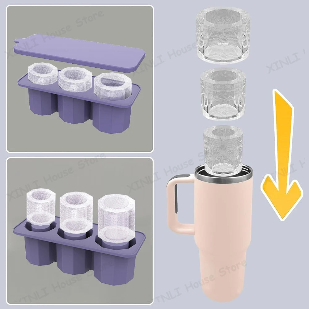 Silicone Ice Cube Tray Cylinder Ice Mold with Lid for 20-40 Oz Tumblers