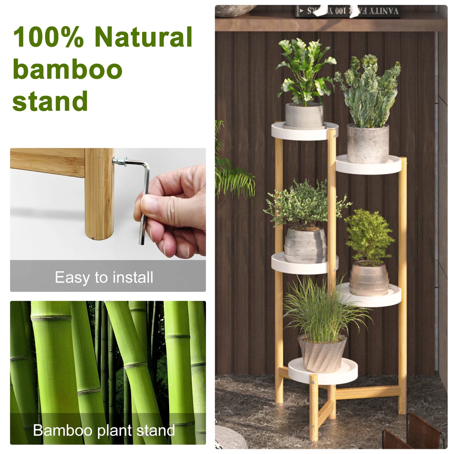 Bamboo Plant Stands Indoor, 5 Tier Tall Corner Plant Stand Holder 