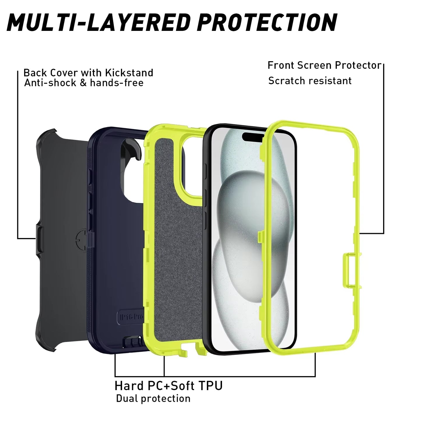 Shockproof Phone Case with Clip – Fits iPhone 15 to 16 Pro Max