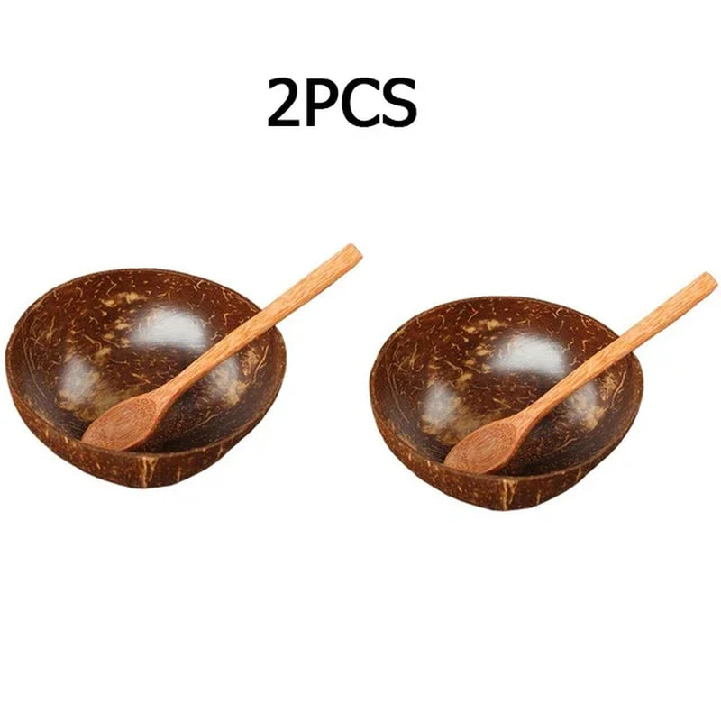 Natural Coconut Bowl 12-15Cm Handmade Wooden Tableware Wood Spoon 