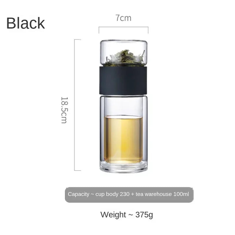 Oneisall Tea Water Bottle Travel Drinkware Portable Double Wall Glass Tea Infuser 