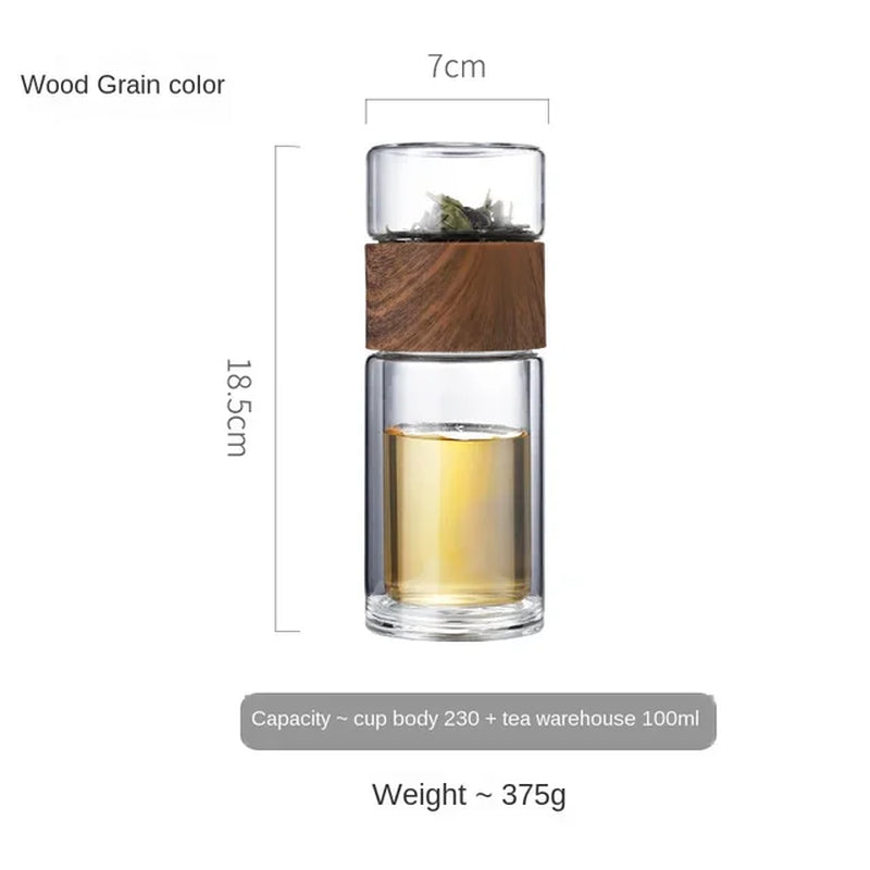 Oneisall Tea Water Bottle Travel Drinkware Portable Double Wall Glass Tea Infuser 