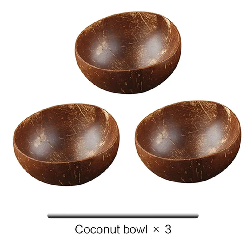 Natural Coconut Bowl 12-15Cm Handmade Wooden Tableware Wood Spoon 