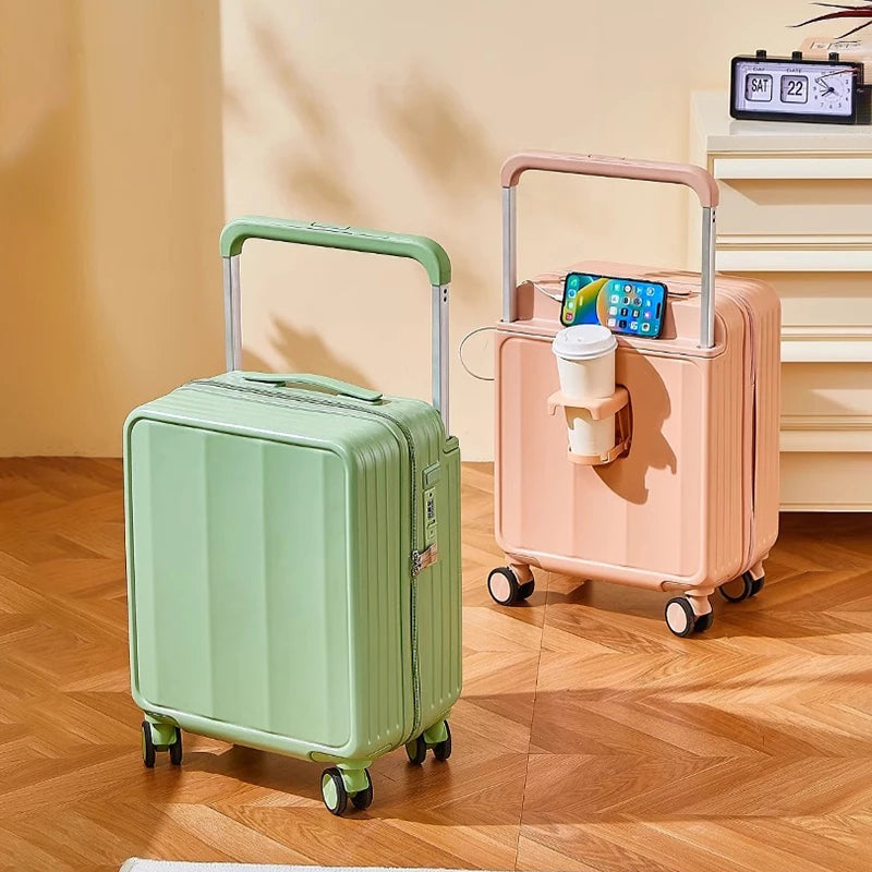 Compact Carry-On Suitcase with Wide Handle, USB & Cup Holder (18/20 Inch)
