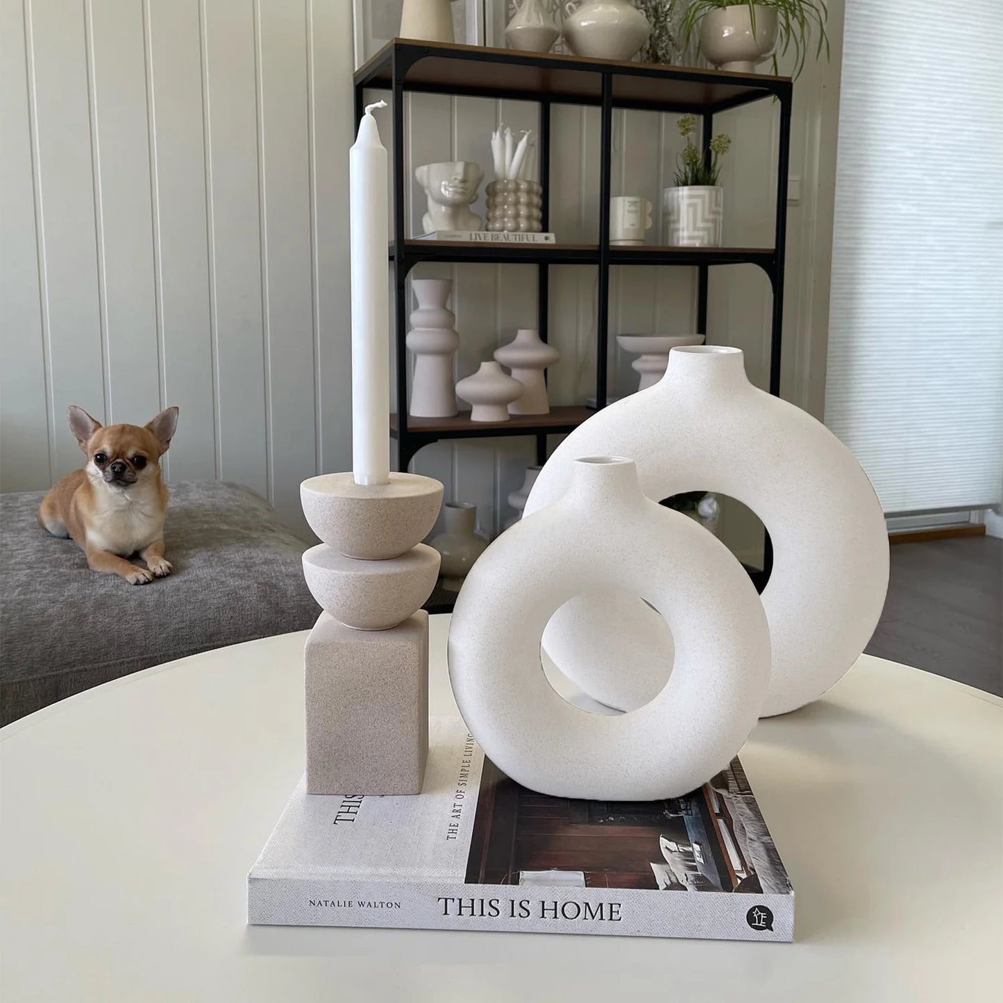 Ceramic Vases for Home Decor, Set of 2 Donut Vases, Modern Vase, White Vases