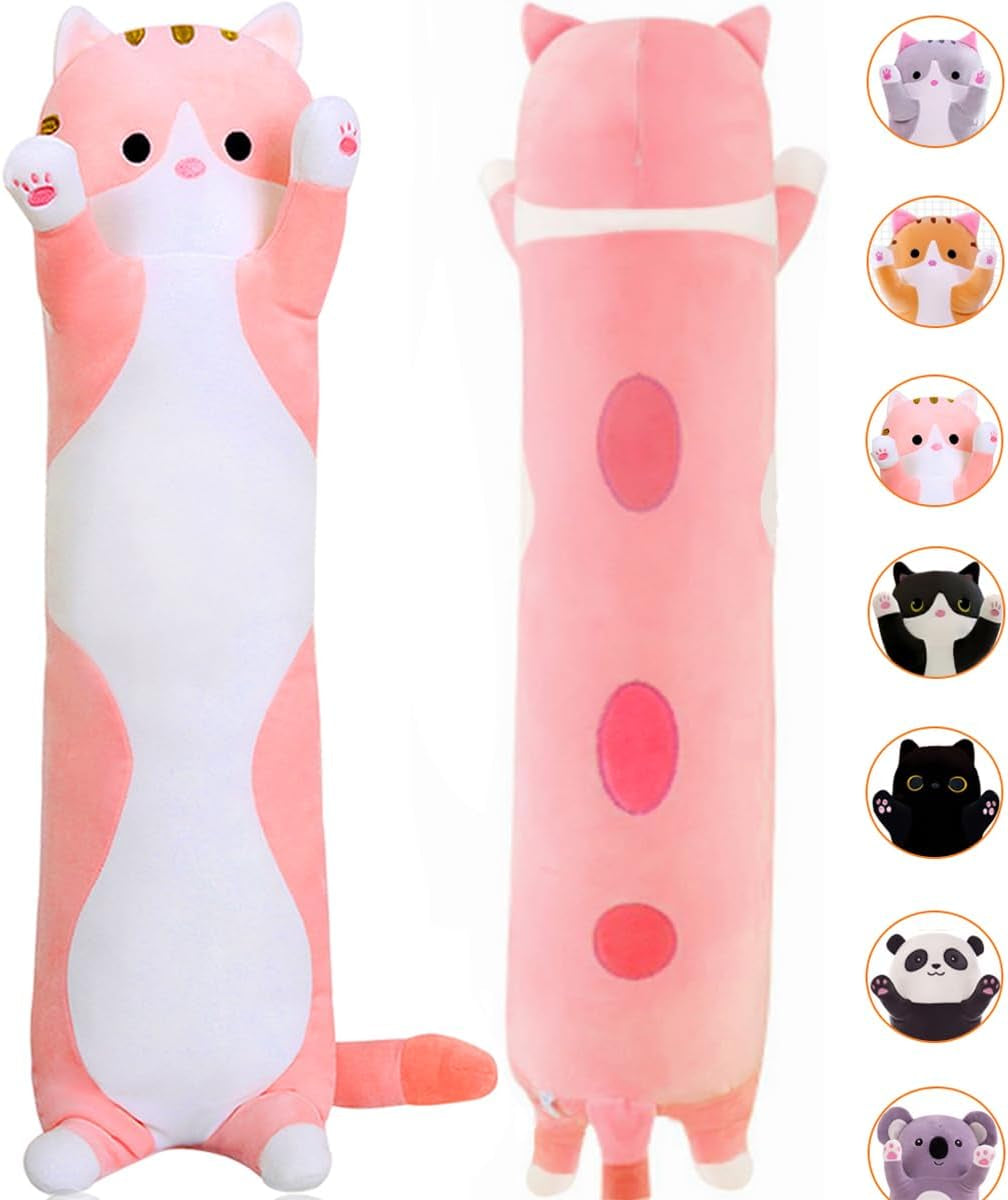 Long Stuffed Cat Plush Pillow (Pink,27.5Inch)