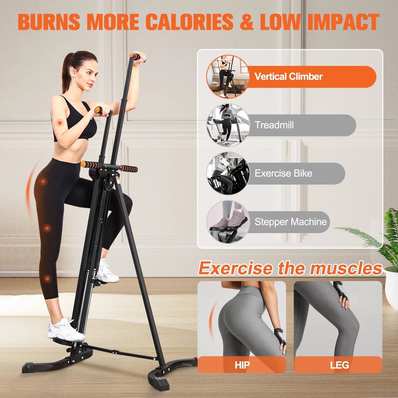 Vertical Climber Exercise Machine for Home Gym with LCD Display 5 Levels Adjustable