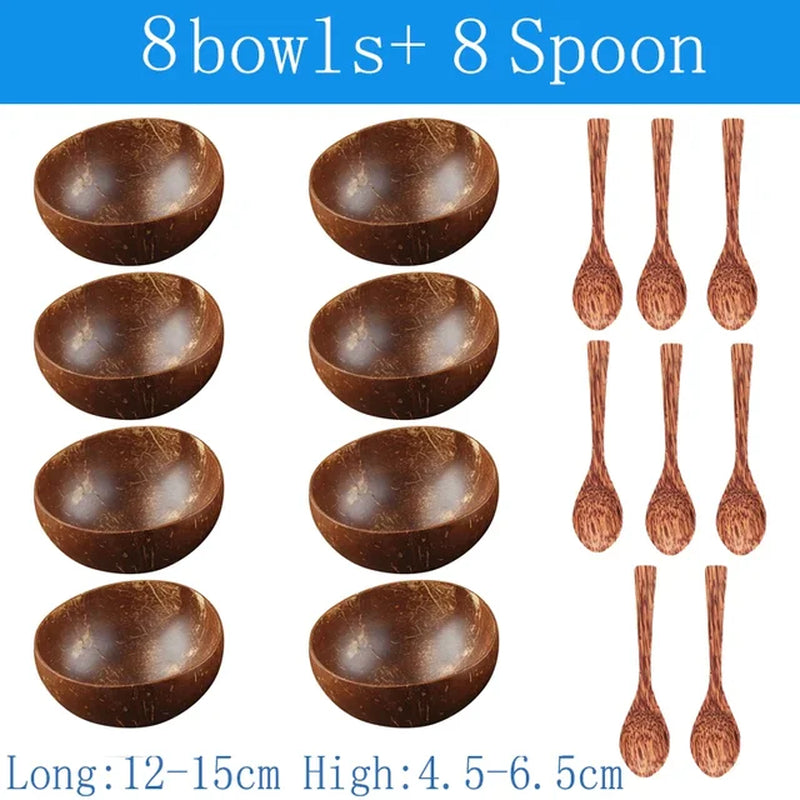 Natural Coconut Bowl 12-15Cm Handmade Wooden Tableware Wood Spoon 