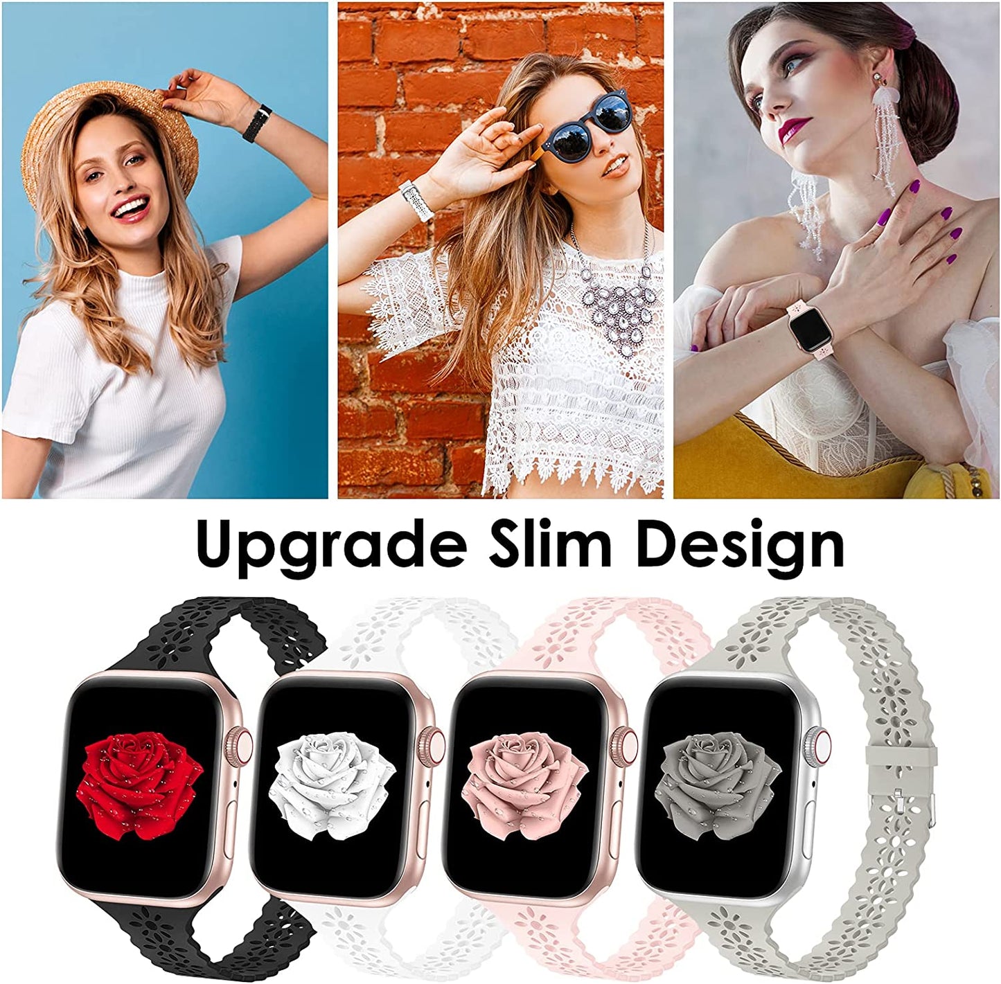 4 Pack Lace Silicone Bands Compatible with Apple Watch Band 38Mm 40Mm 41Mm 42Mm 44Mm 45Mm 46Mm 49Mm