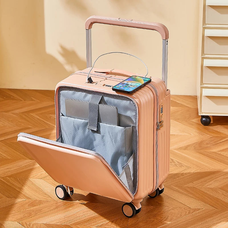 Compact Carry-On Suitcase with Wide Handle, USB & Cup Holder (18/20 Inch)