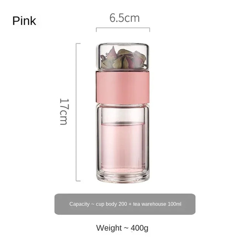 Oneisall Tea Water Bottle Travel Drinkware Portable Double Wall Glass Tea Infuser 