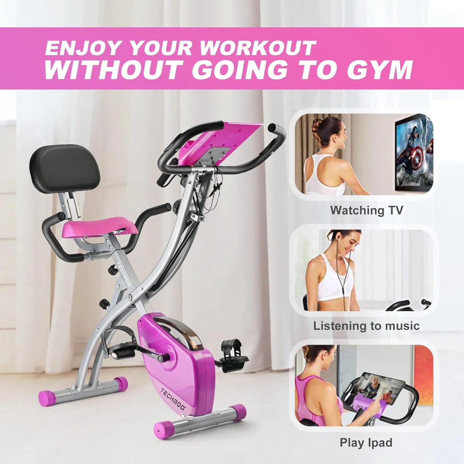 Portable Folding Exercise Bike with Pulse Sensor LCD Monitor