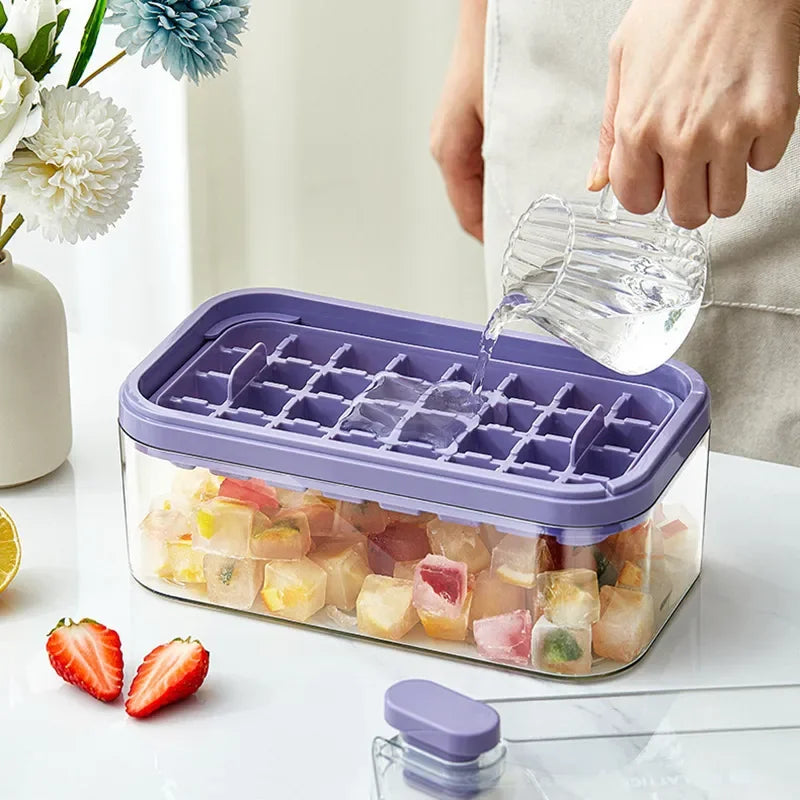 64 Grids One-Button Press Ice Cube Tray with Storage Box 2 Layers 