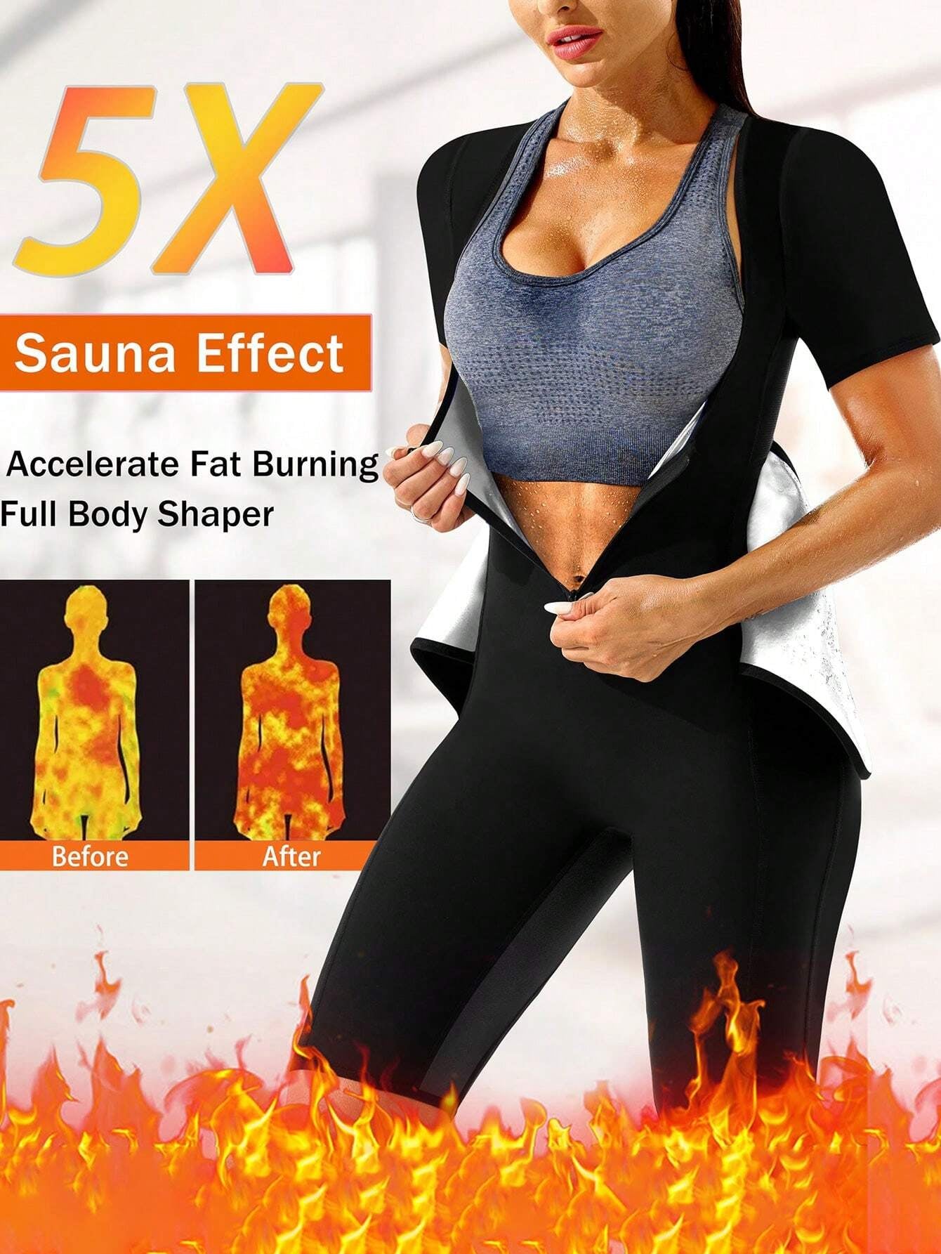 4-In-1 Full Body Sauna Sweat Suit for Women Waist Trainer/Trimmer Belt