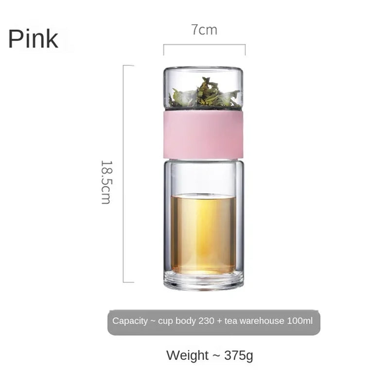 Oneisall Tea Water Bottle Travel Drinkware Portable Double Wall Glass Tea Infuser 