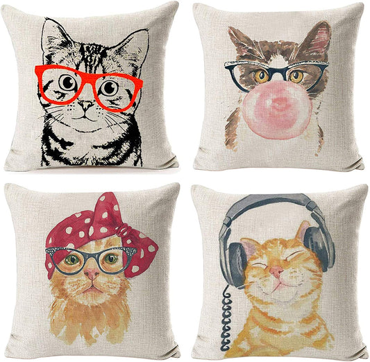 Throw Pillow Covers Cat Pillow Cases, 18" X 18",Set of 4