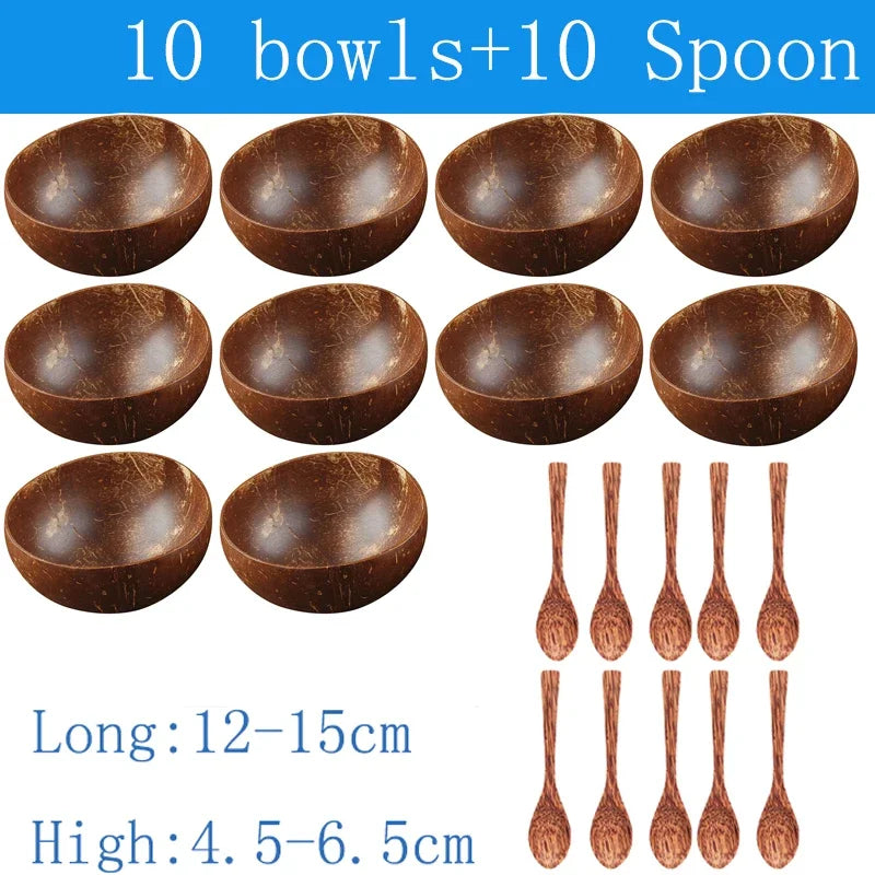 Natural Coconut Bowl 12-15Cm Handmade Wooden Tableware Wood Spoon 