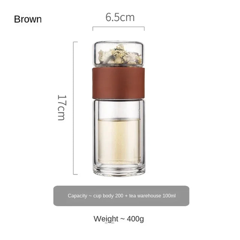 Oneisall Tea Water Bottle Travel Drinkware Portable Double Wall Glass Tea Infuser 