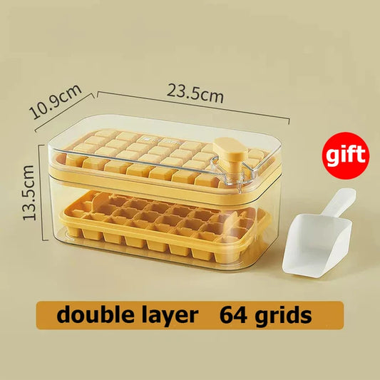 64 Grids One-Button Press Ice Cube Tray with Storage Box 2 Layers 