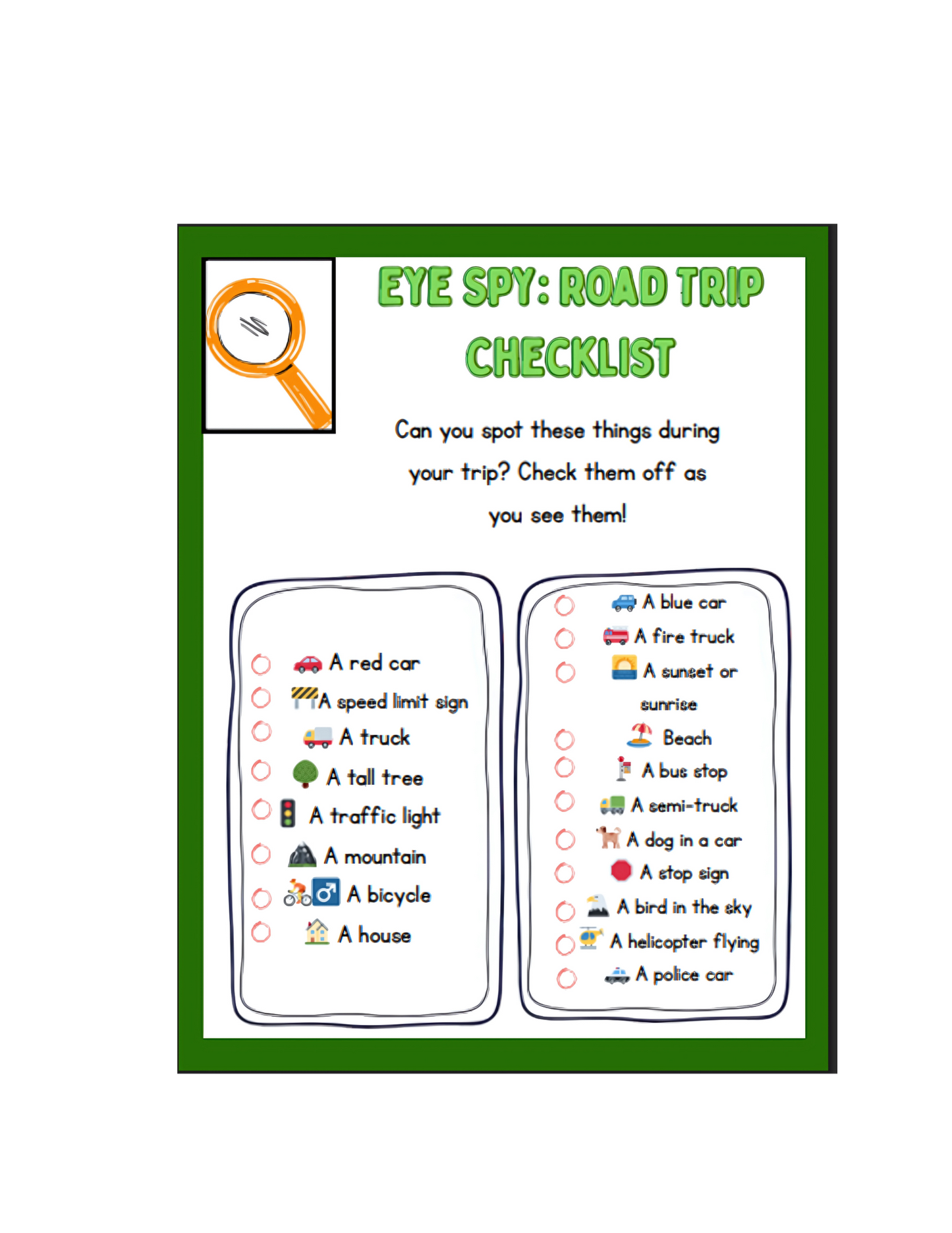 ✨ I Spy Road Trip Adventure Checklist for Kids 🚗🗺️